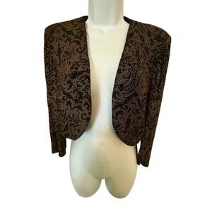 Vintage Alex Evenings Womens Petite Bolero Brown Sparkle  S